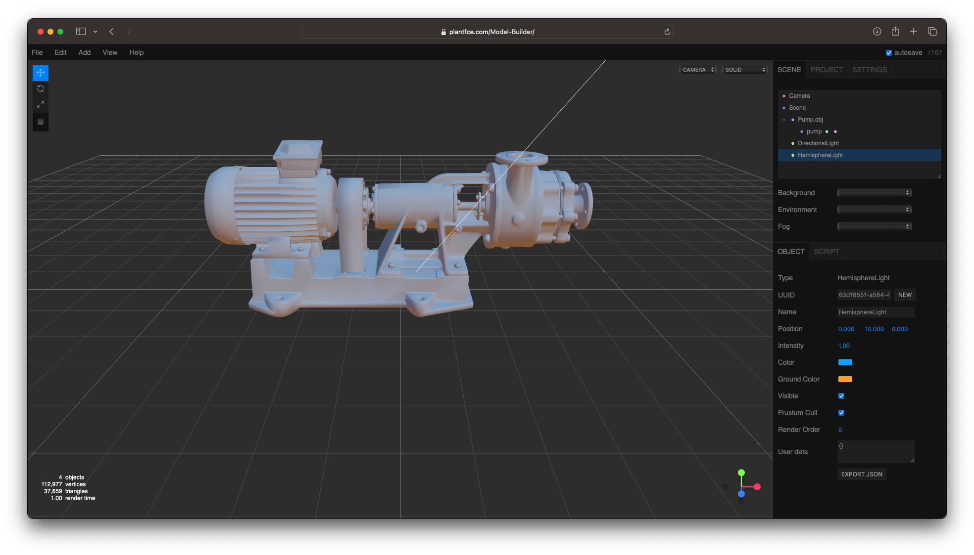 Hemisphere Light Hemisphere light added to the scene, with blue color and orange ground color